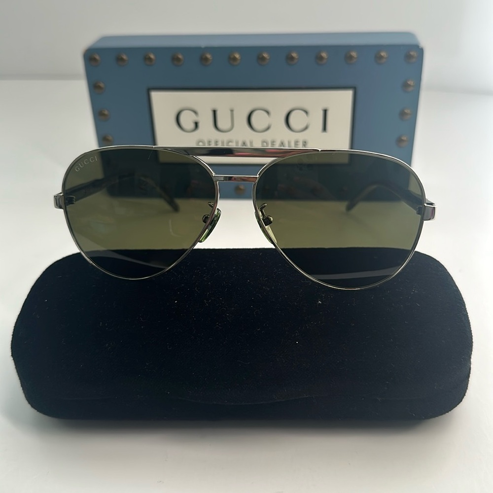 💯- New Authentic Gucci™ GG1163S 002 60 - Silver/Gray Sunglasses - Picture 5 of 14